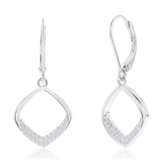 Sterling Silver, Pave CZ Diamond-Shaped Necklace & Earrings Set featuring elegant diamond-shaped earrings