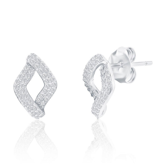 Sterling Silver, Pave CZ Marquise Necklace & Earrings Set