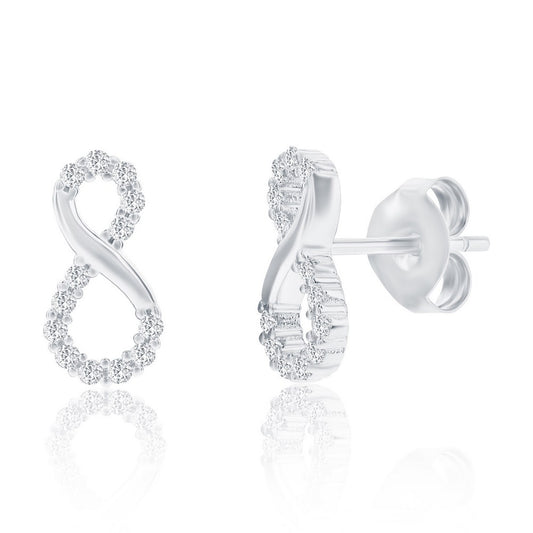 Sterling Silver, Polished & CZ Infinity Necklace & Earrings Set
