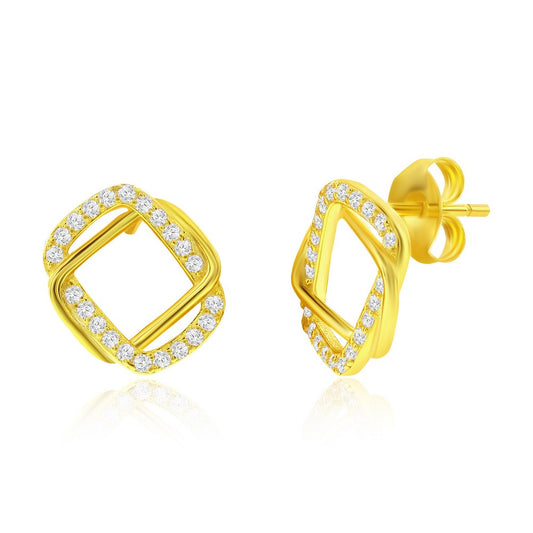 Sterling Silver, Intertwined CZ Necklace & Earrings Set - Gold Plated