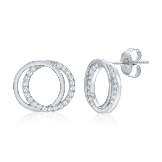 Sterling Silver, Interlocking Circle CZ Necklace & Earrings Set