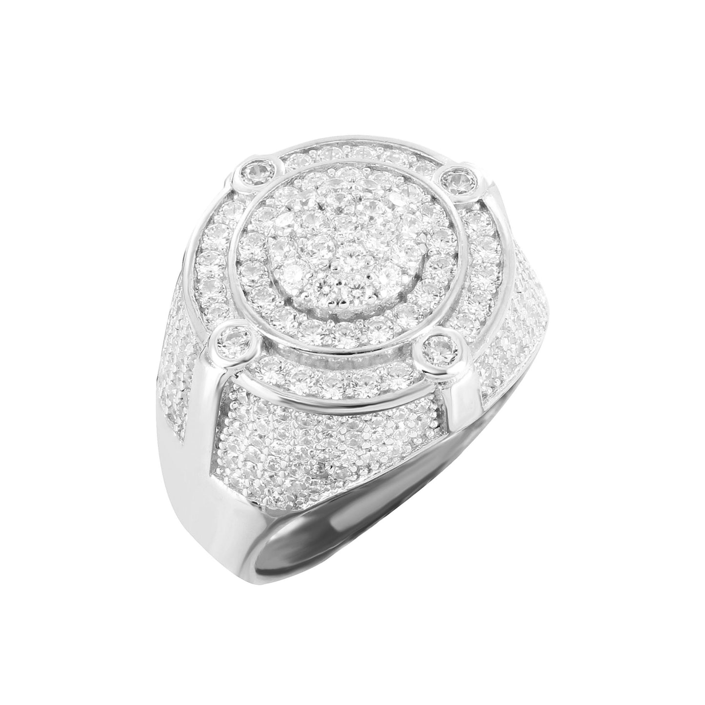 Sterling Silver Round Shape Halo Designer Mens Ring RP
