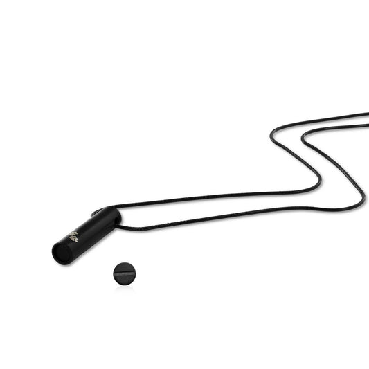 Stainless Steel, Black Cylinder with Paw Print Cremation Urn Necklace