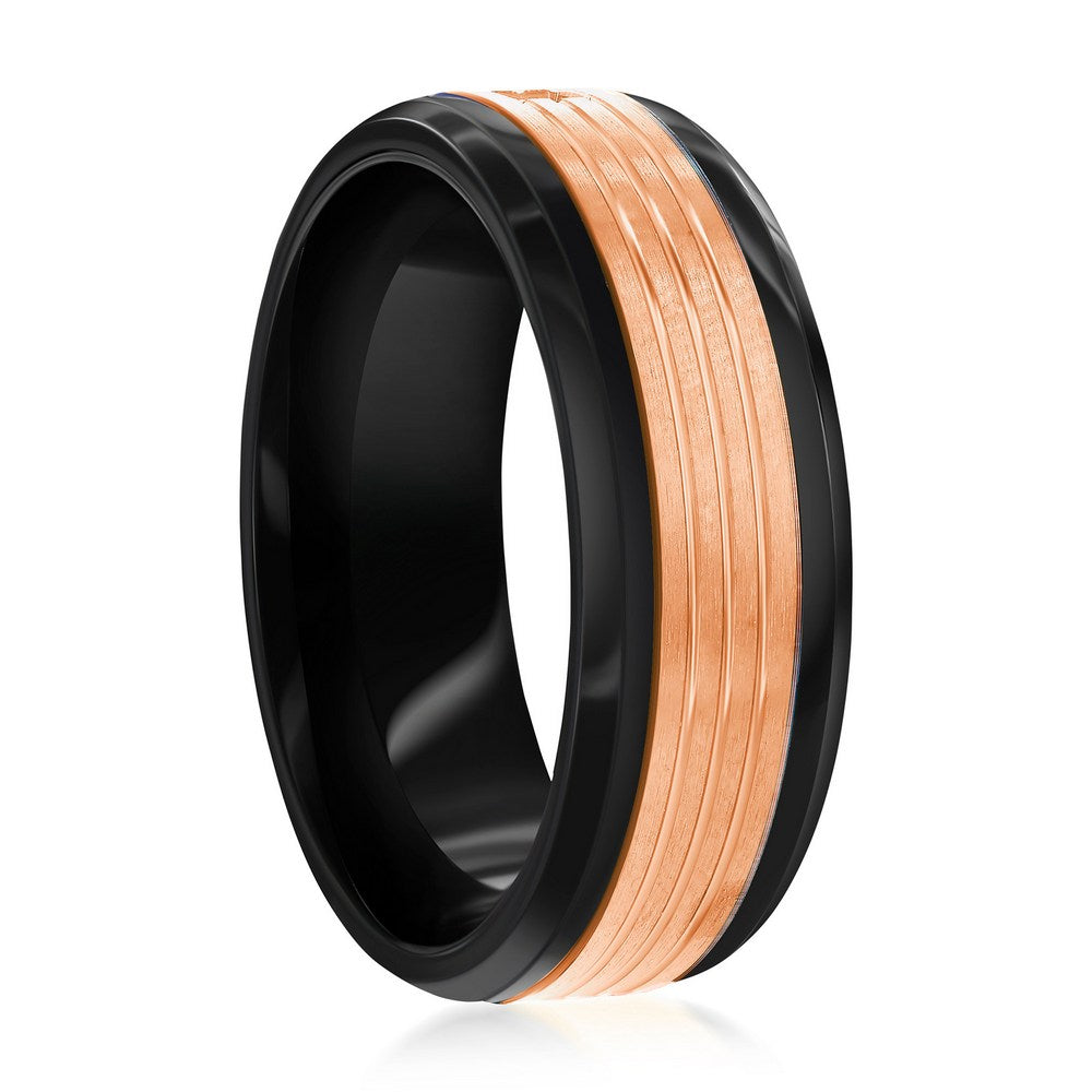 Stainless Steel Black & Rose Gold, CZ Ring