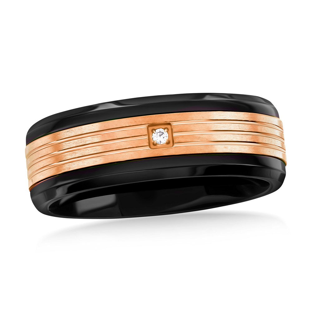 Stainless Steel Black & Rose Gold, CZ Ring