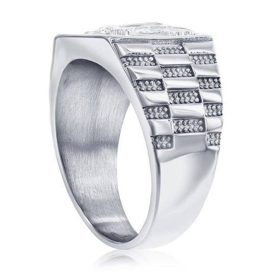 Stainless Steel, Square Eagle Textured Ring