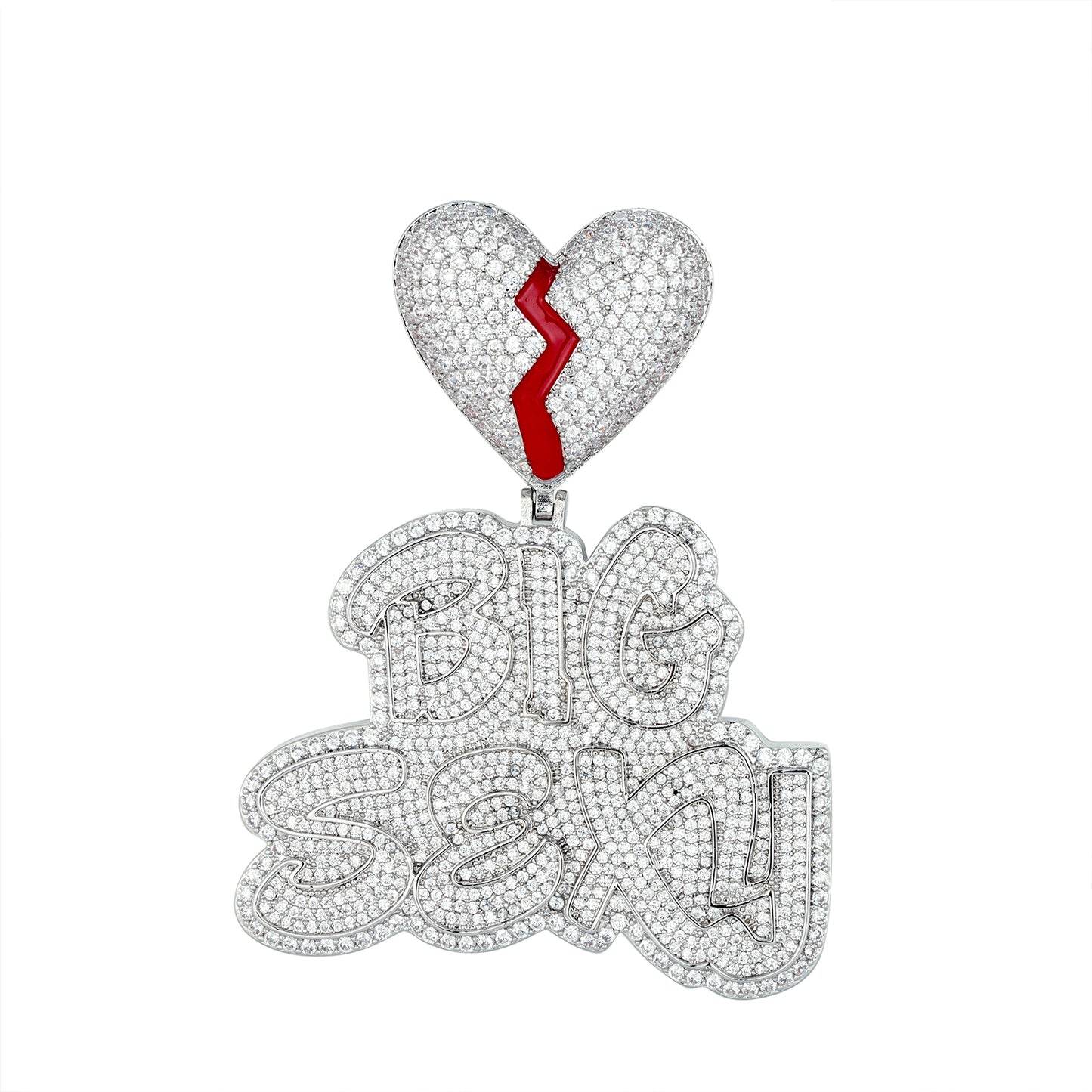 Sterling Silver CZ Broken Heart Word Designer Pendant RP