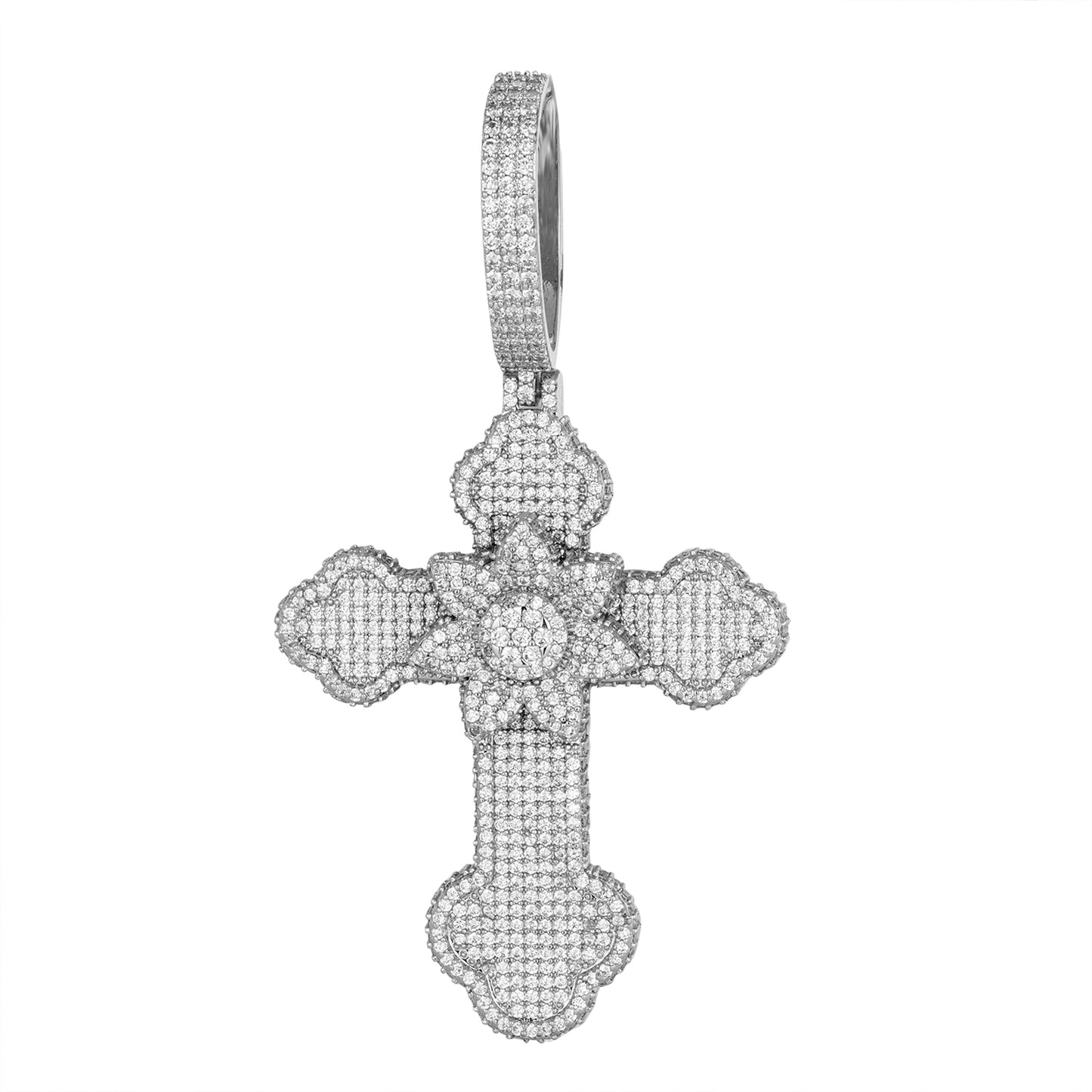 Sterling Silver CZ Flower Cross Religious Pendant RP