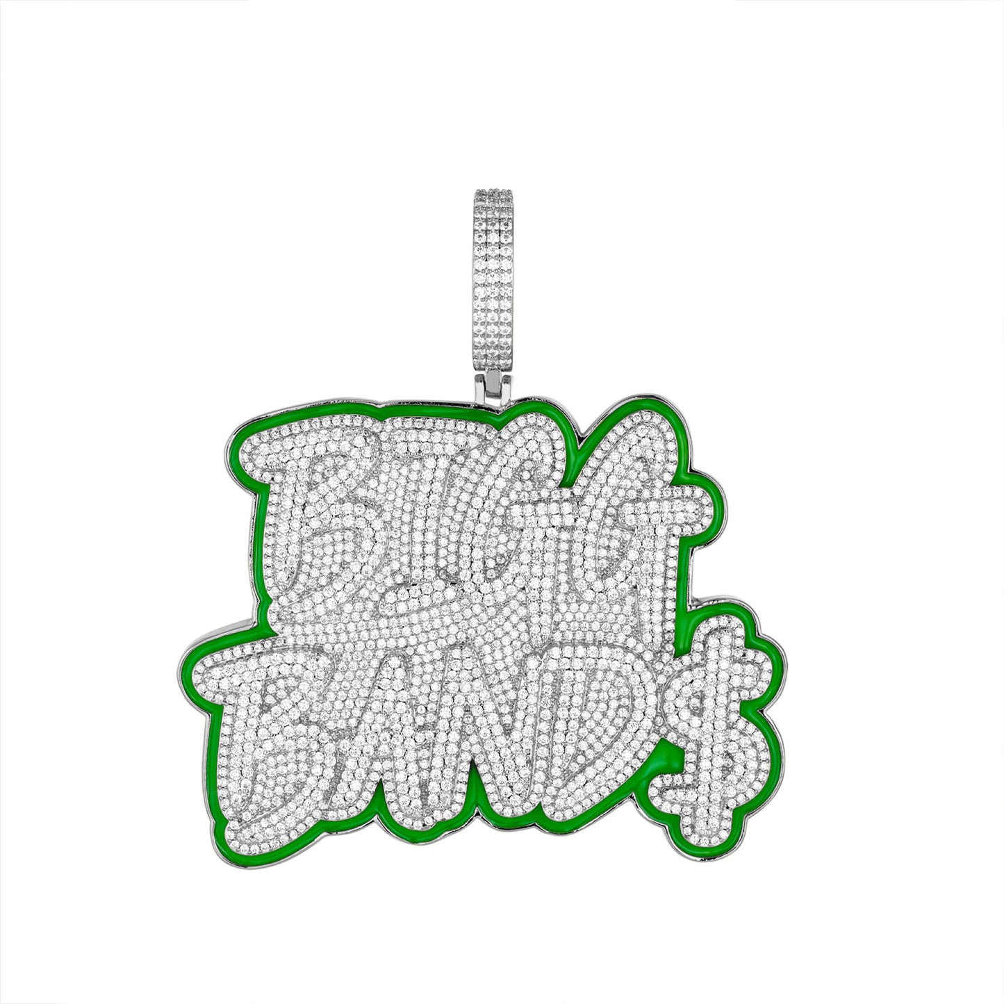 Sterling Silver Round Moissanite Bigg Band Word Pendant RP 8-1/2 Cttw