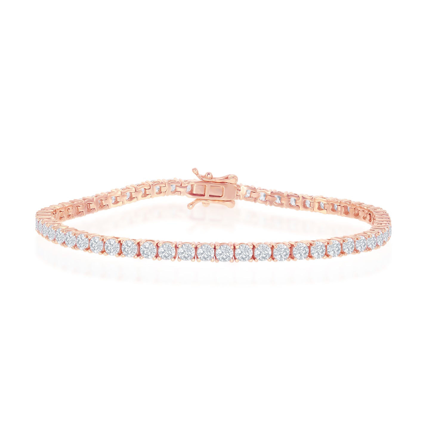 Sterling Silver, 3mm Prong-Set Round CZ Tennis Bracelet - Rose Gold Plated