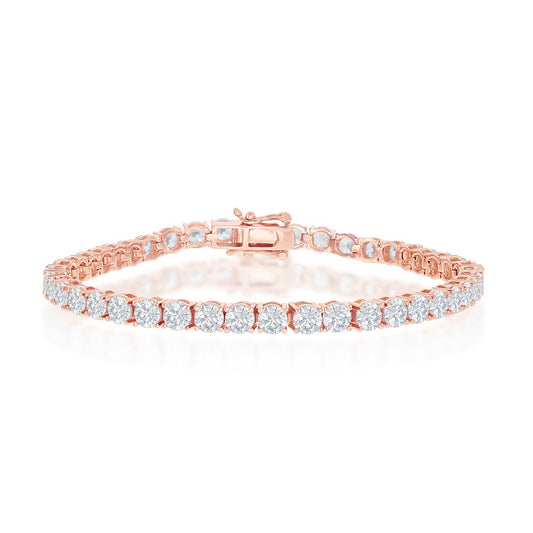 Sterling Silver, 4mm Prong-Set Round CZ Tennis Bracelet - Rose Gold Plated
