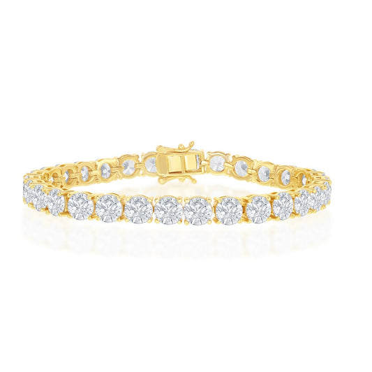 Sterling Silver, 6mm Prong-Set Round CZ, Tennis Bracelet - Gold Plated