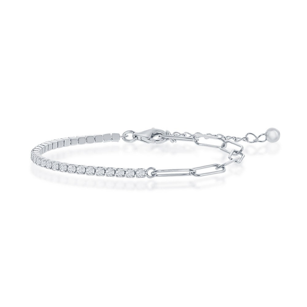 Sterling Silver, 2mm Half Tennis & 3.5mm Paperclip Bracelet