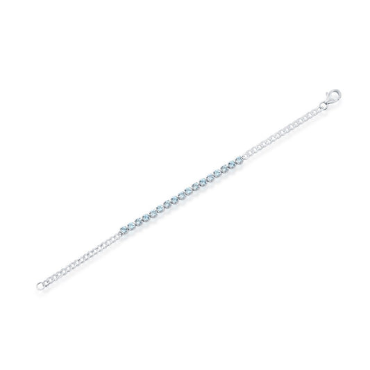 Sterling Silver 4mm Prong-Set Round B-T Gem, Chain Bracelet