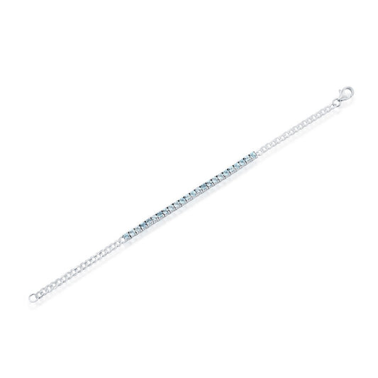 Sterling Silver 3.5mm Round Gem Tennis, Chain Bracelet - Blue Topaz