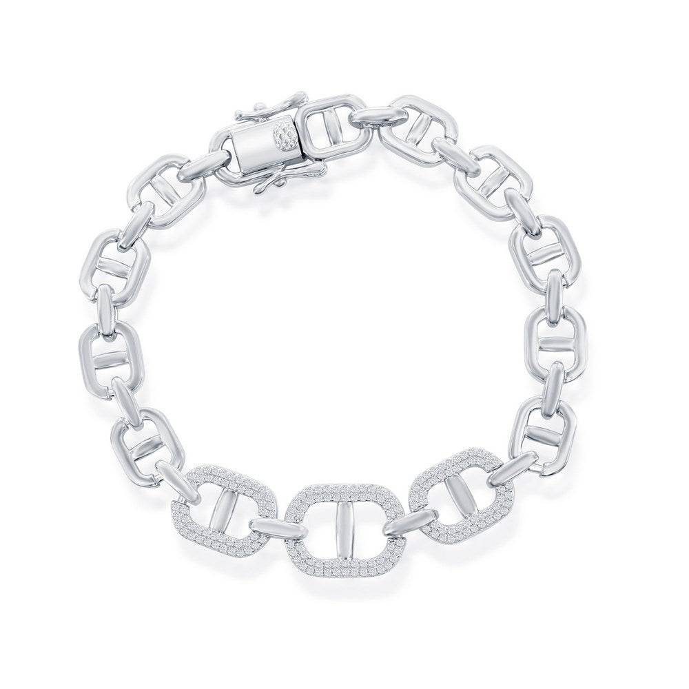 Sterling Silver, Micro Pave CZ Linked Bracelet
