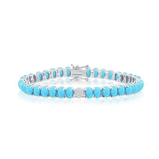 Sterling Silver, CZ & Oval Howlite Turquoise Tennis Bracelet