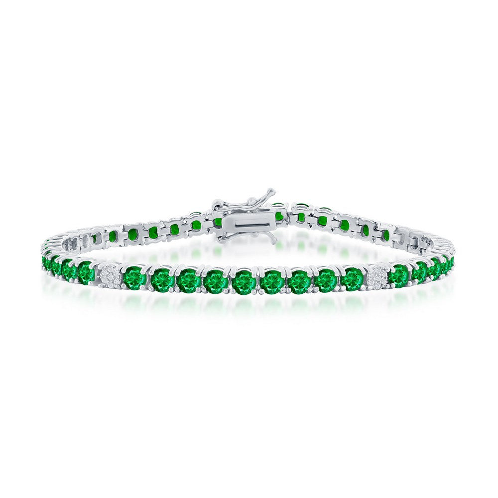 Sterling Silver, 3.5mm Round CZ Tennis Bracelet - Emerald Spinel