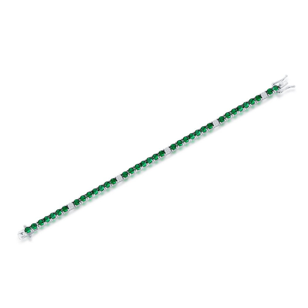 Sterling Silver, 3.5mm Round CZ Tennis Bracelet - Emerald Spinel