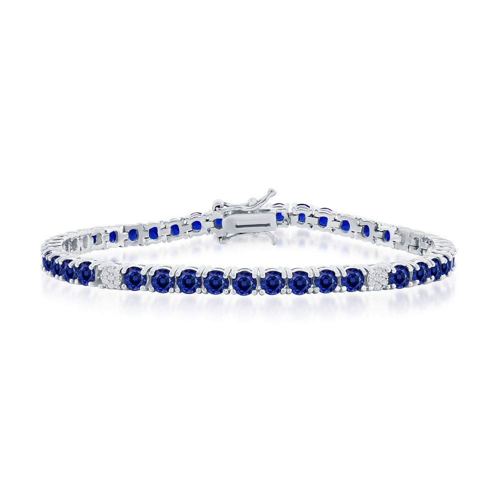 Sterling Silver, 3.5mm Round CZ Tennis Bracelet - Sapphire Spinel