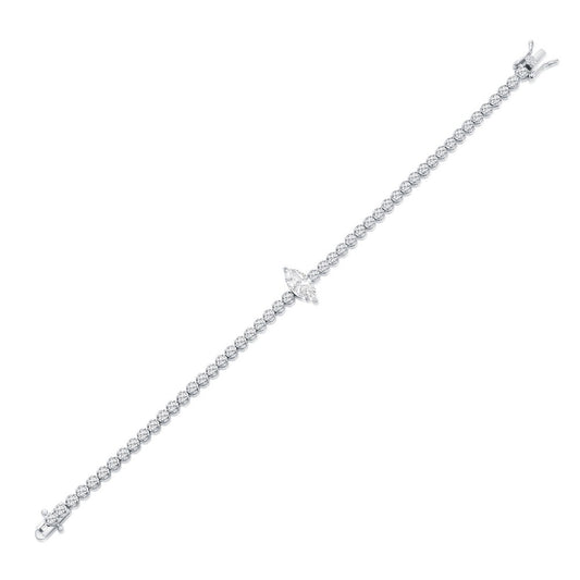 Sterling Silver, Marquise & Round CZ Tennis Bracelet