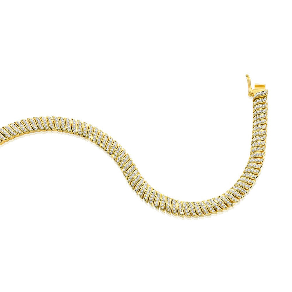 Sterling Silver, CZ Wave Bracelet - Gold Plated