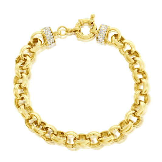 Sterling Silver, Heavy Chain Link CZ Bracelet - Gold Plated