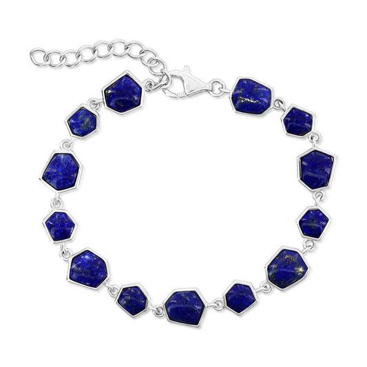 Sterling Silver, Irregular Shaped Link Bracelet - Lapis