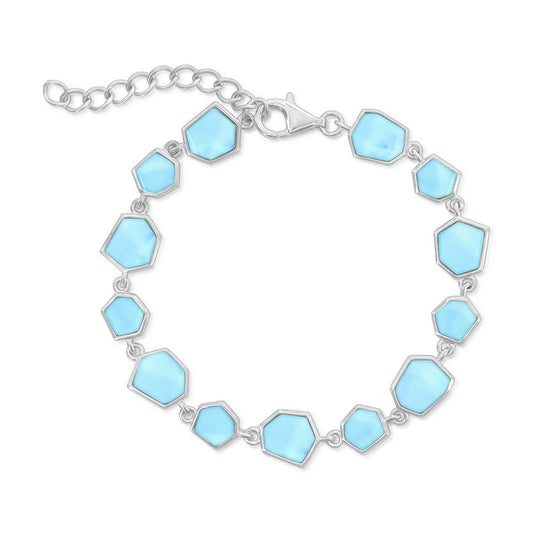 Sterling Silver, Irregular Shaped Link Bracelet - Larimar
