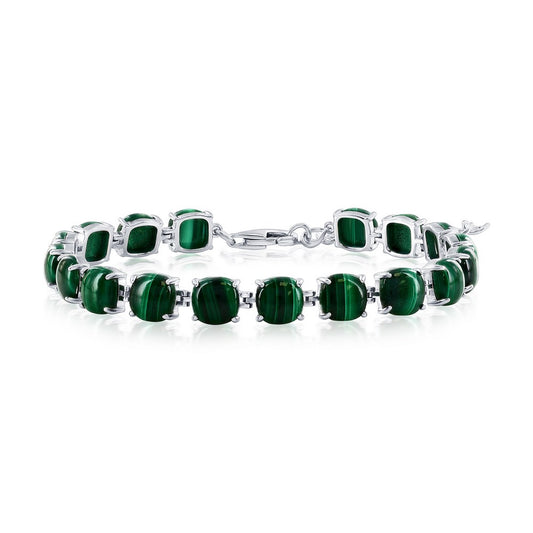 Sterling Silver, 6.5mm 4-Prong Tennis Bracelet - Malachite