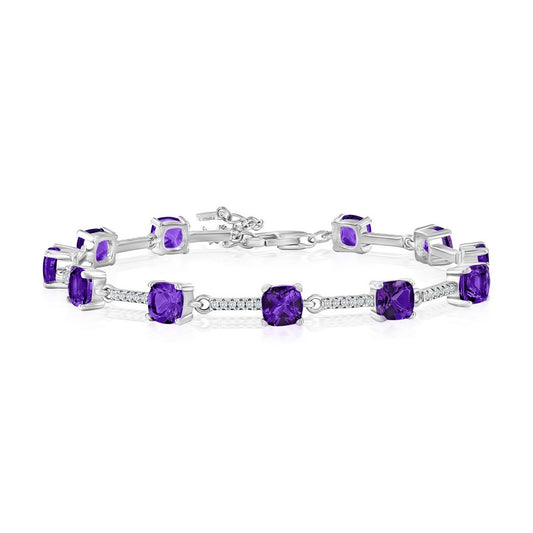 Sterling Silver, Amethyst & White Topaz Tennis Bracelet (6.51cttw)