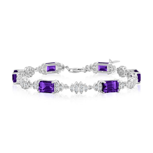 Sterling Silver, Amethyst & White Topaz Bracelet (6.64cttw)