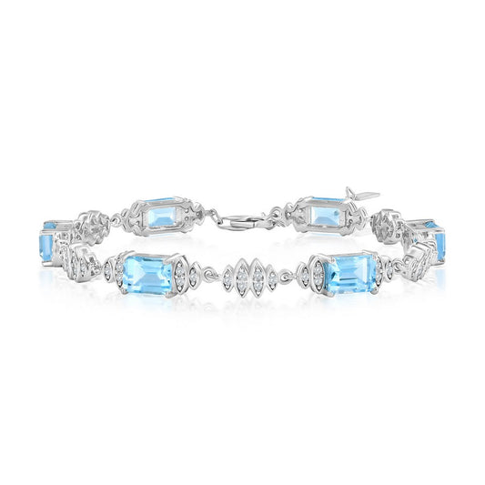 Sterling Silver, Blue Topaz & White Topaz Tennis Bracelet (8.98cttw)