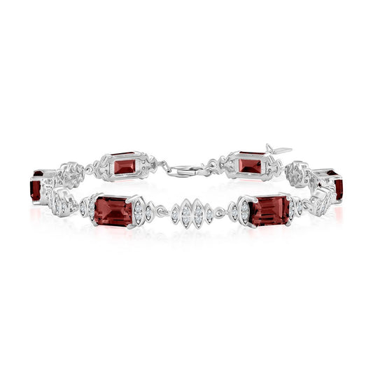 Sterling Silver, Garnet & White Topaz Gemstone Bracelet (7.41cttw)
