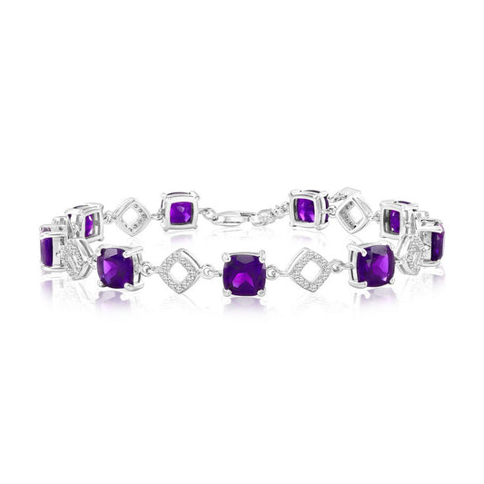 Sterling Silver, Amethyst & White Topaz Gem Bracelet (9.07cttw)