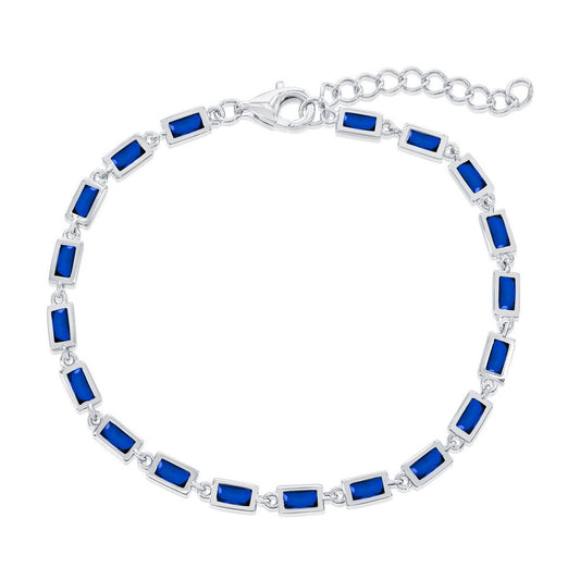 Sterling Silver, Bezel-Set Rectangle Bracelet - Sapphire