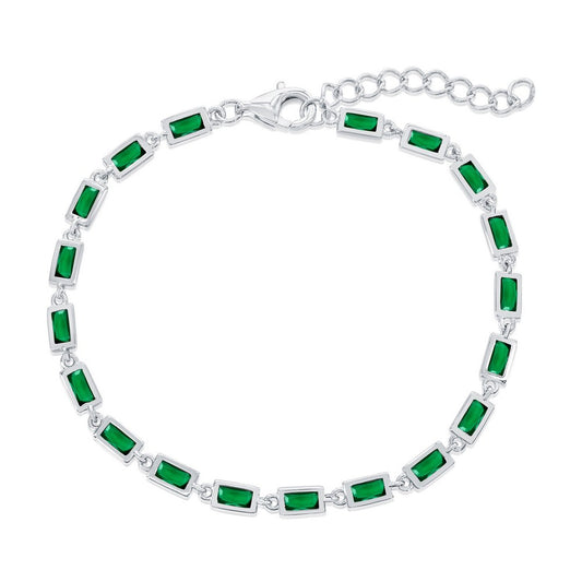 Sterling Silver, Bezel-Set Rectangle Bracelet - Emerald