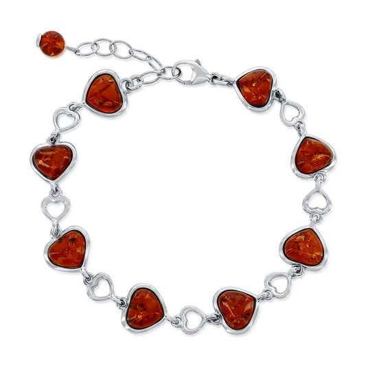 Sterling Silver, Amber Heart Link Bracelet