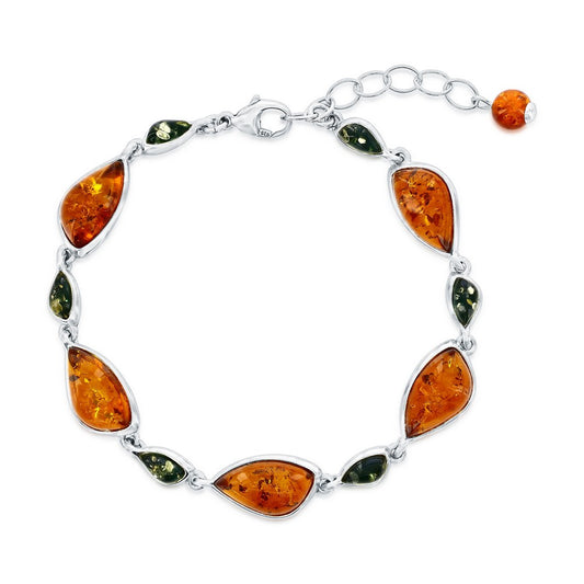 Sterling Silver, Alternating Irregular Shaped Green & Amber Bracelet