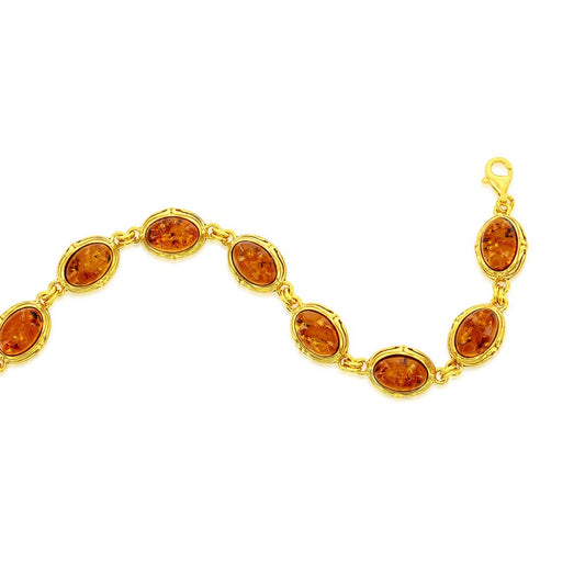 Sterling Silver, Oval Amber, Designed Outline Bracelet