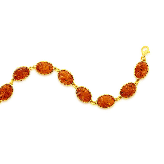 Sterling Silver, Oval Amber Link Bracelet - Gold Plated