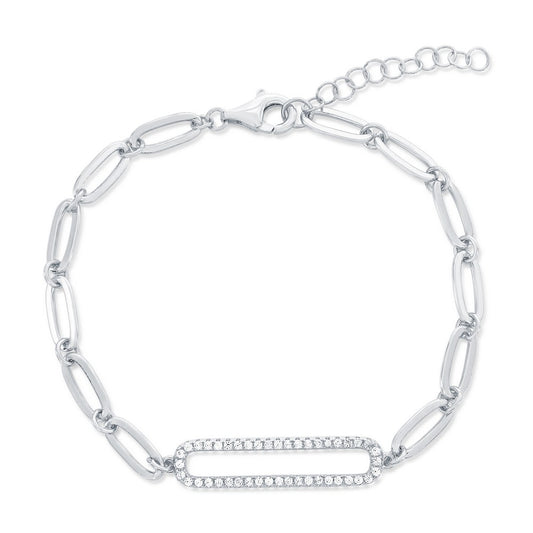 Sterling Silver, CZ Paperclip Link Bracelet