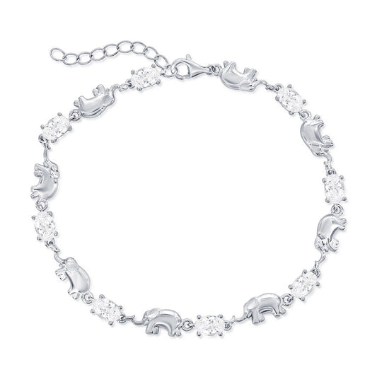 Sterling Silver, Alternating Elephant & Oval CZ Bracelet