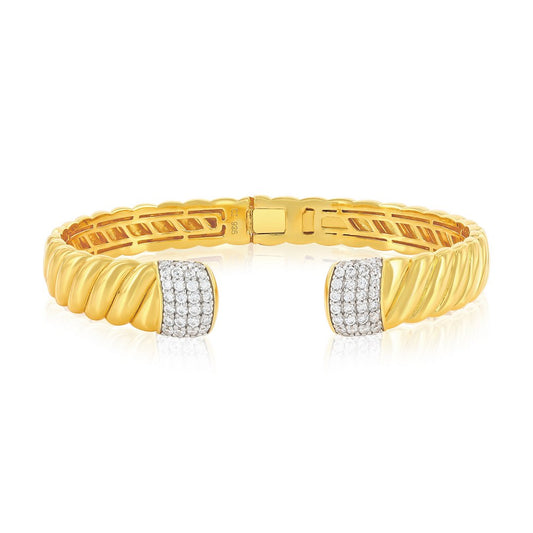Sterling Silver, CZ Wave Design Bangle - Gold Plated