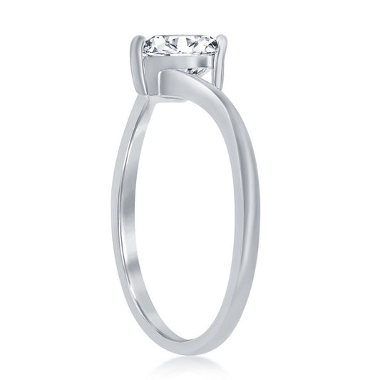 Sterling Silver, 3-Prong Heart CZ Engagement Ring