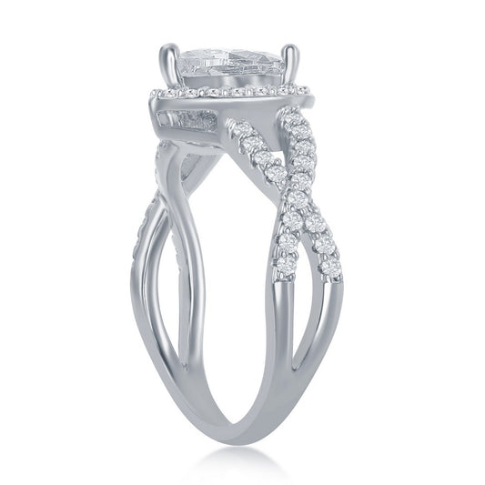 Sterling Silver, Intertwined Shank Heart CZ Engagement Ring