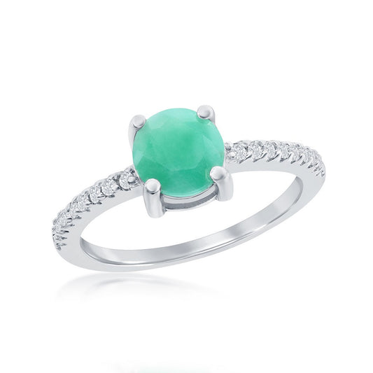 Sterling Silver, 6mm Emerald with White Topaz Ring