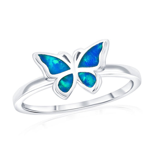 Sterling Silver, Blue Opal Butterfly Ring