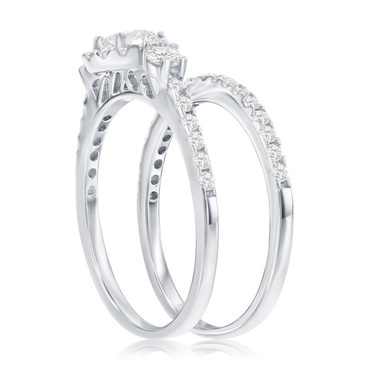 Sterling Silver, Round Halo CZ 2-PC Engagement Ring
