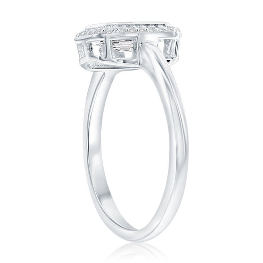 Sterling Silver, Rectangle Halo CZ Ring